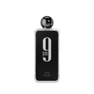 Afnan 9PM: aroma nocturno, dulce y seductor con manzana, vainilla y ámbar. Ideal para destacar y conquistar con estilo.