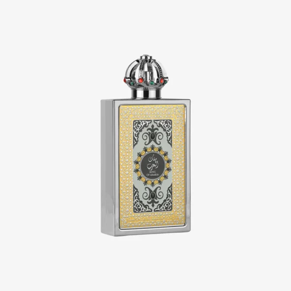 Descubre Lattafa King Of Arabia: oud, cuero y vainilla en una fragancia masculina que inspira poder y elegancia oriental.