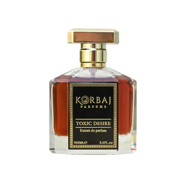 Descubre Korbaj Toxic Desire: cuero, pomelo y oud en una fragancia intensa que despierta el deseo y envuelve con misterio.